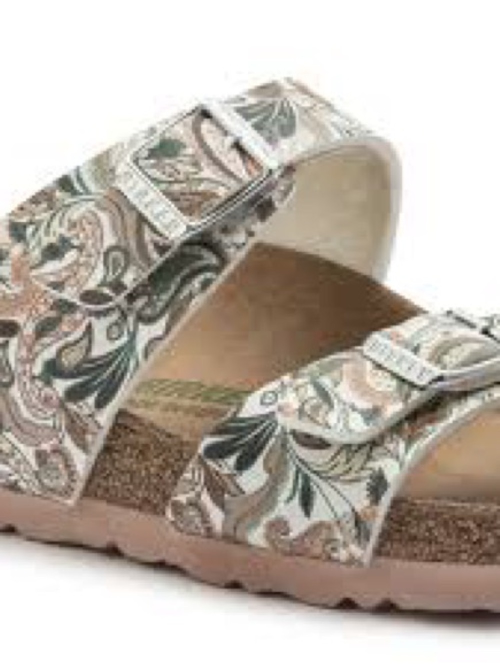 Birkenstock Sydney women’s White Paisley Double-Strap Vegan Sandal with Teal - Picture 2 of 9